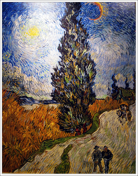 Country Road in Provence by Night 1890普羅旺斯夜間的鄉村路(別名: 有柏樹的星夜路)
