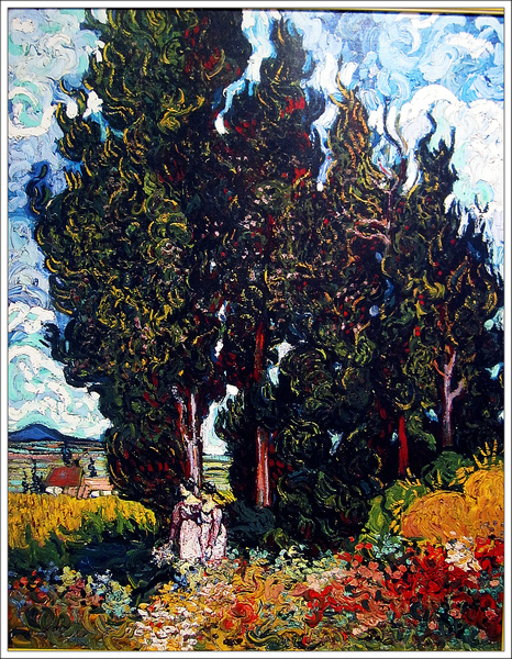 Cypresses with Two Figures 1889-1890柏樹與兩個人物